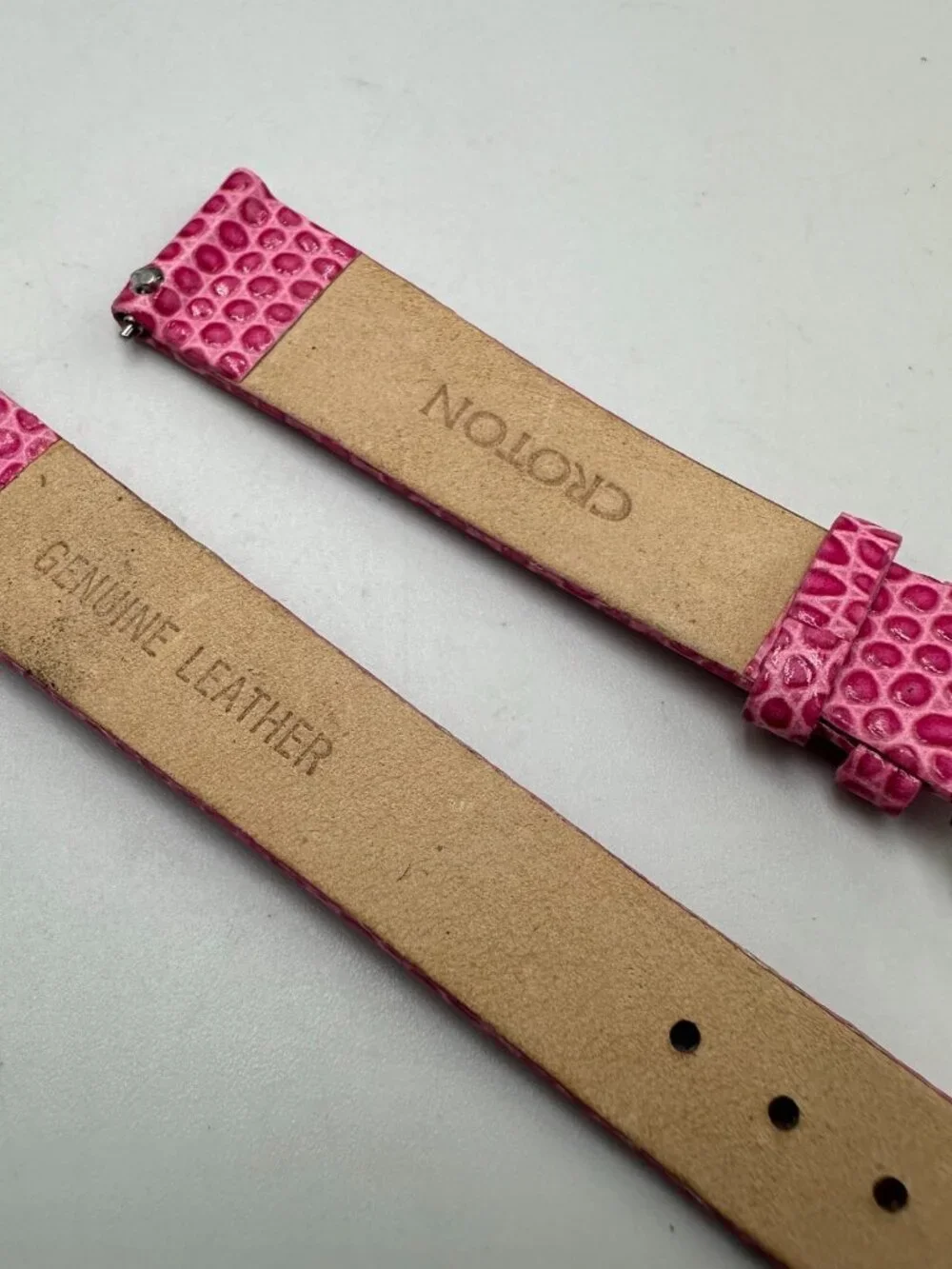 3/$30 Croton Replacement Watch Band Pink 14MM Embossed Leather Silver Buckle